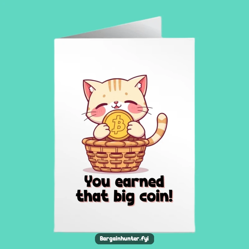 Free Printable Congrats Card: Lucky Cat Coin Dive for Your Success