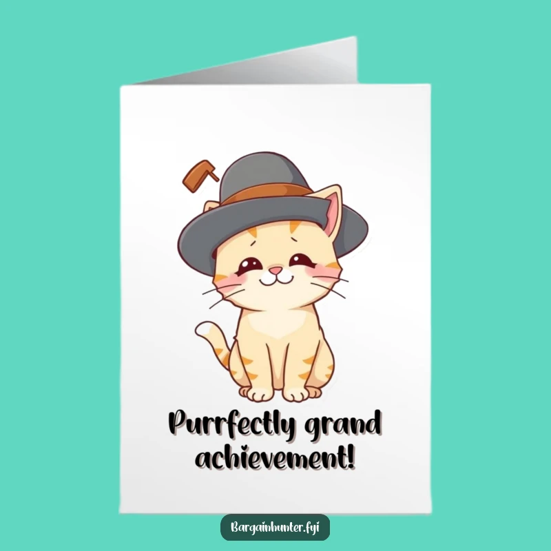 Free Printable Congratulations Card: Cat's Humorous Hat Moment, Funny Downloadable for Cheers