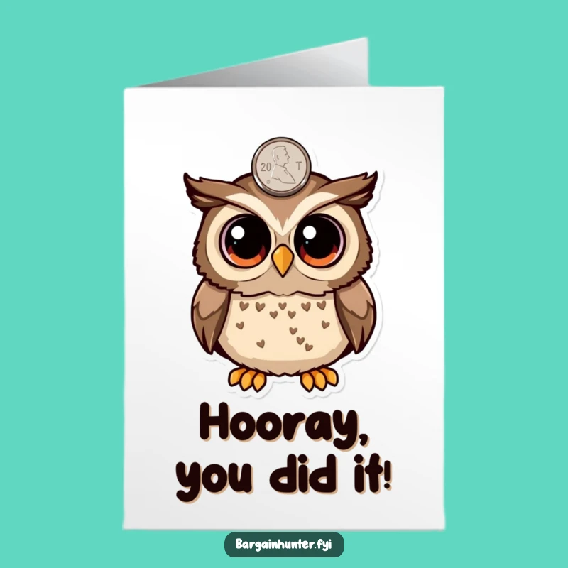 Free Printable Congrats Card: Surprised Owl Spots Penny! Lucky Find