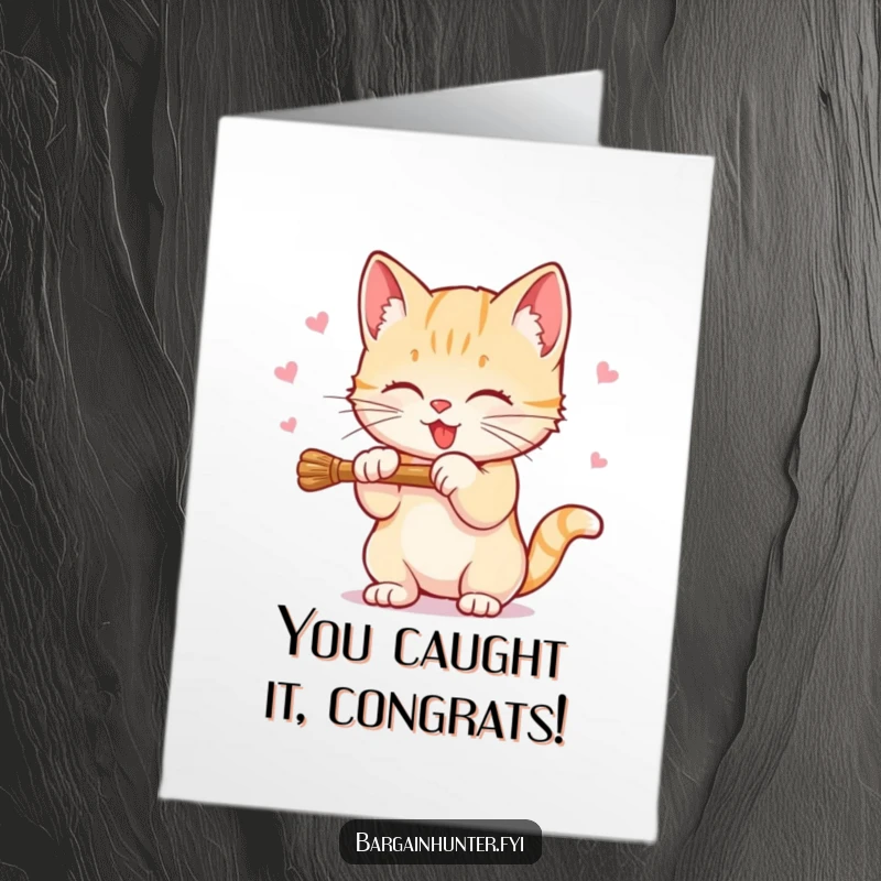 Funny Free Printable Congratulations Card: Kitten Batting at a Discount Price, Celebrating Savings.