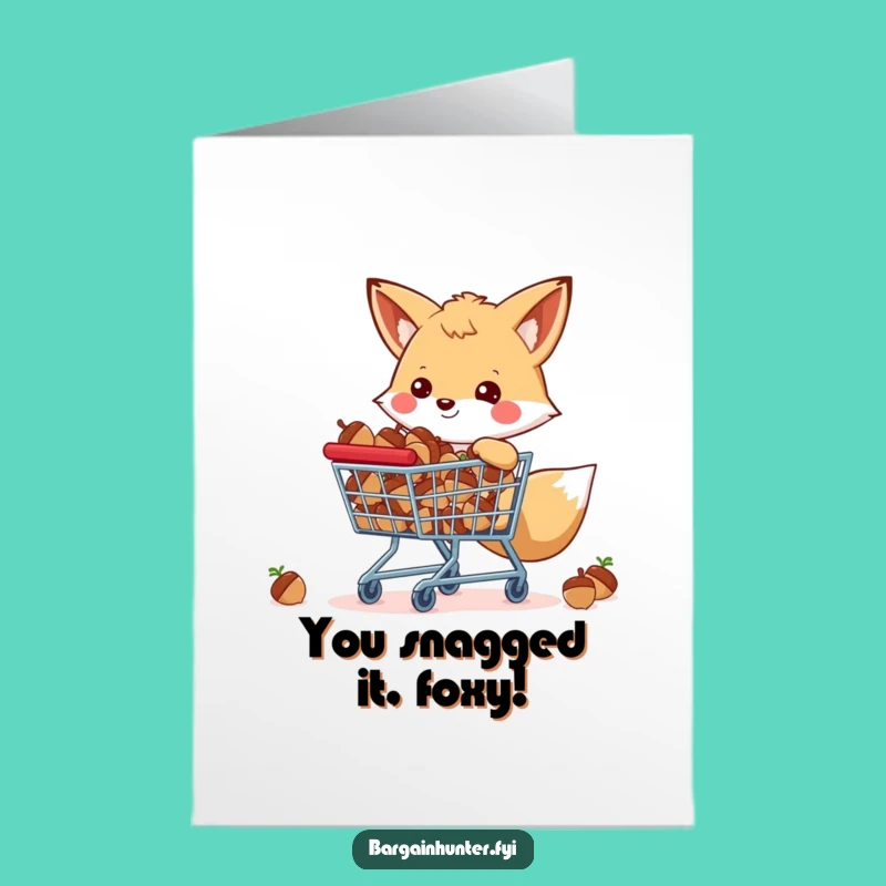 Free Printable Happy Fox Card: Funny Acorn Surprise Congratulations Downloadable Gift