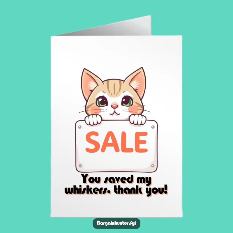 Free Printable Thank You Card: Curious Cat Sale Sign for Grateful Moments