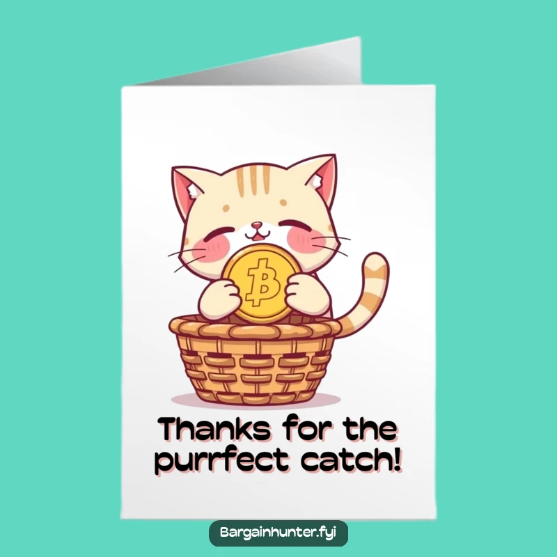 Free Printable Thank You Card: Grateful Cat Coin Dive for Your Generosity