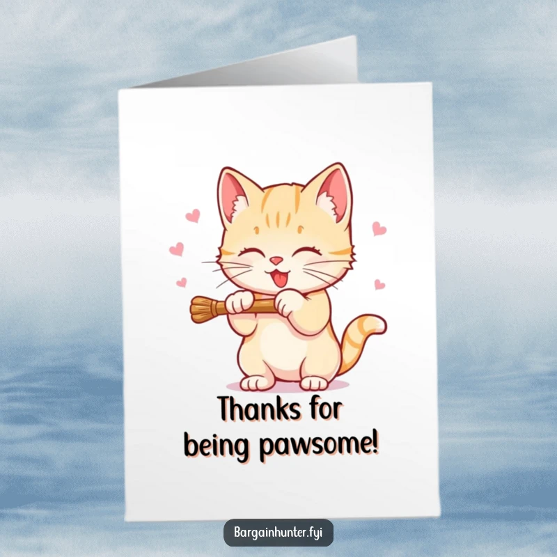 Funny Free Printable Thank You Card: Sweet Kitten Batting at a Discount Price, Expressing Thanks.