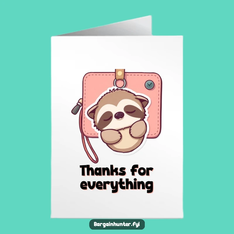 Free Printable Thank You Card: Sloth Wallet - Gentle Downloadable Gift