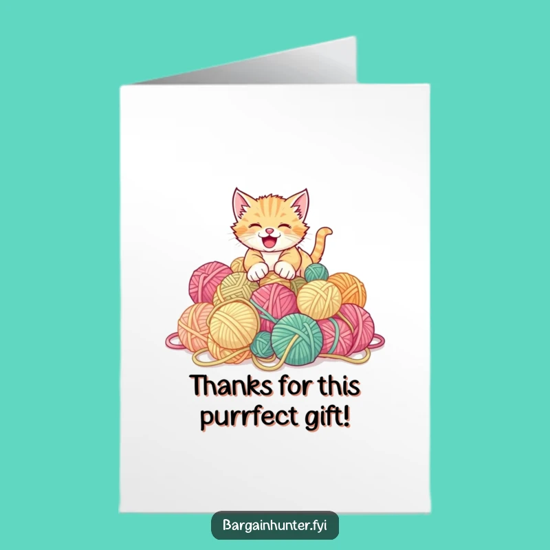 Free Printable Kitten Yarn Card - Funny Thanks Downloadable Gift for Knitters!