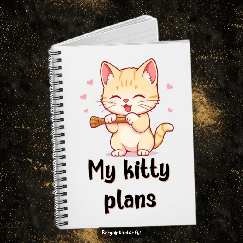 Funny Sweet Kitten Notebook featuring a kitten batting at a dangling discount price, ideal for jotting down cute ideas.