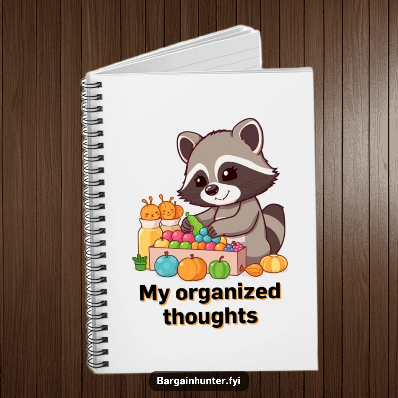 Funny Raccoon Collector Notebook: A cheerful raccoon sorts through a colorful display, inspiring organized thoughts.