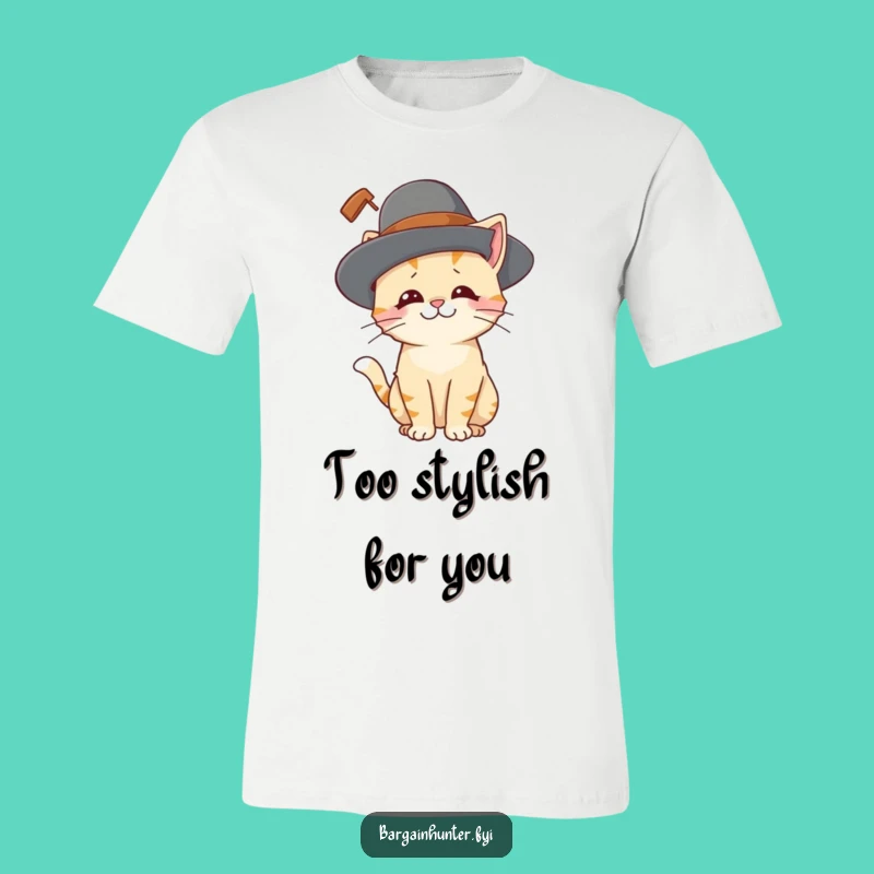 Funny Cat Hat T-Shirt: Playful Kitty Amused in Oversized Fashion