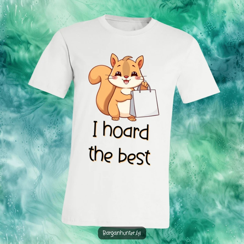 Funny happy squirrel holding a shopping bag, a cute and funny t-shirt for animal fans.