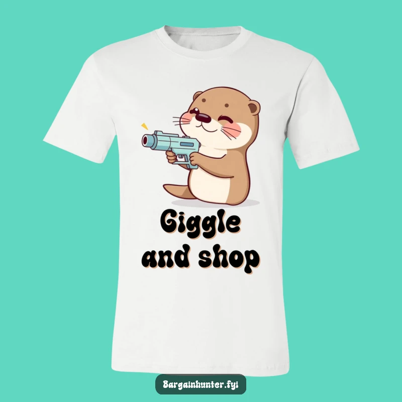Funny Otter Price Gun T-Shirt: Giggling Shopper Humor, Perfect Funny Gift for Deal Lovers