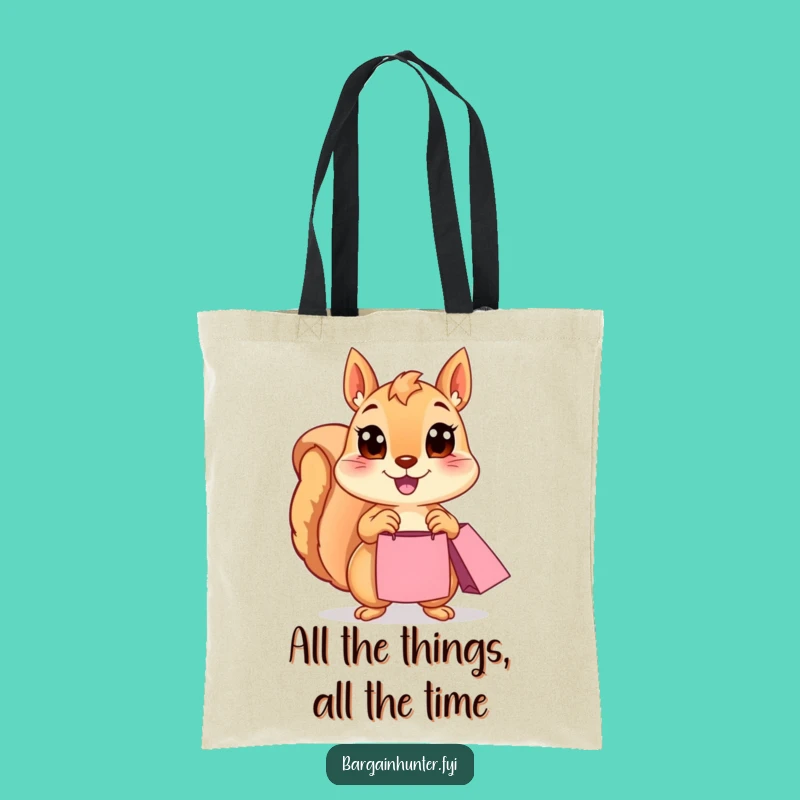 Funny Squirrel Tote Bag: Happy Shopper Design, Ideal for Bargain Hunting Gifts